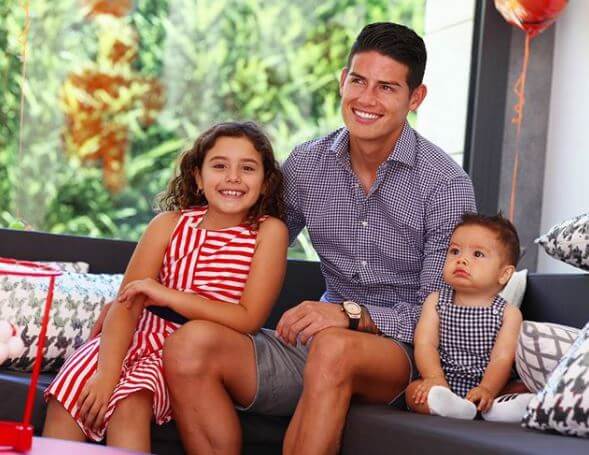 Maria Del Pilar Rubio's son, James Rodriguez, with his children.